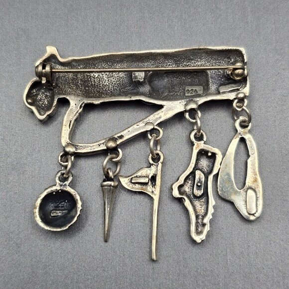 VTG Sterling Golf Charm Brooch 925 Silver Clubs & Dangling Mini Charms 17.84g - Picture 2 of 5